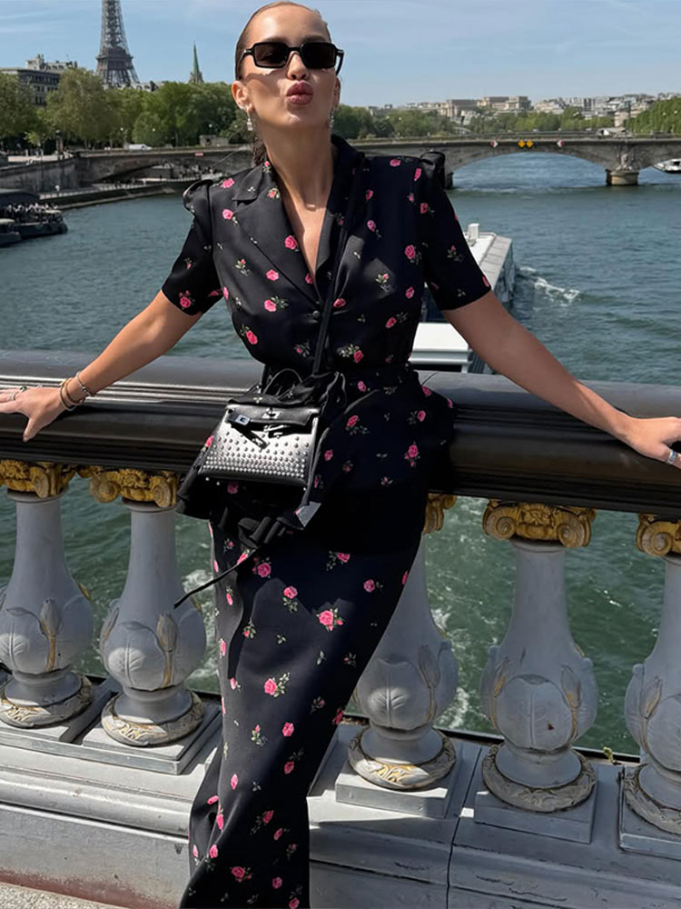 Midi Skirt Floral - Ensemble Blazer et Jupe Florale Élégant