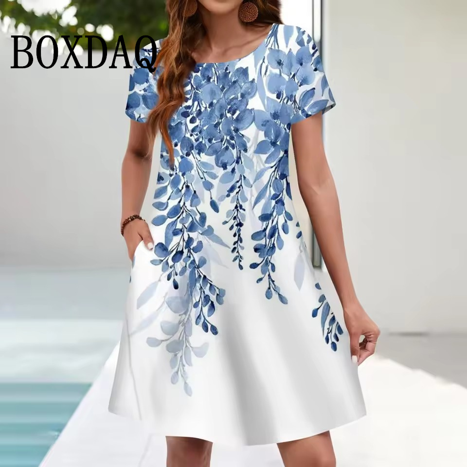 Romper Floral Print - Robe d'été décontractée pour femmes, poches