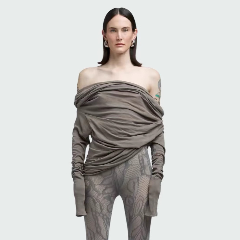 Blouse Off Shoulder - T-shirt manches Extra longues à volants