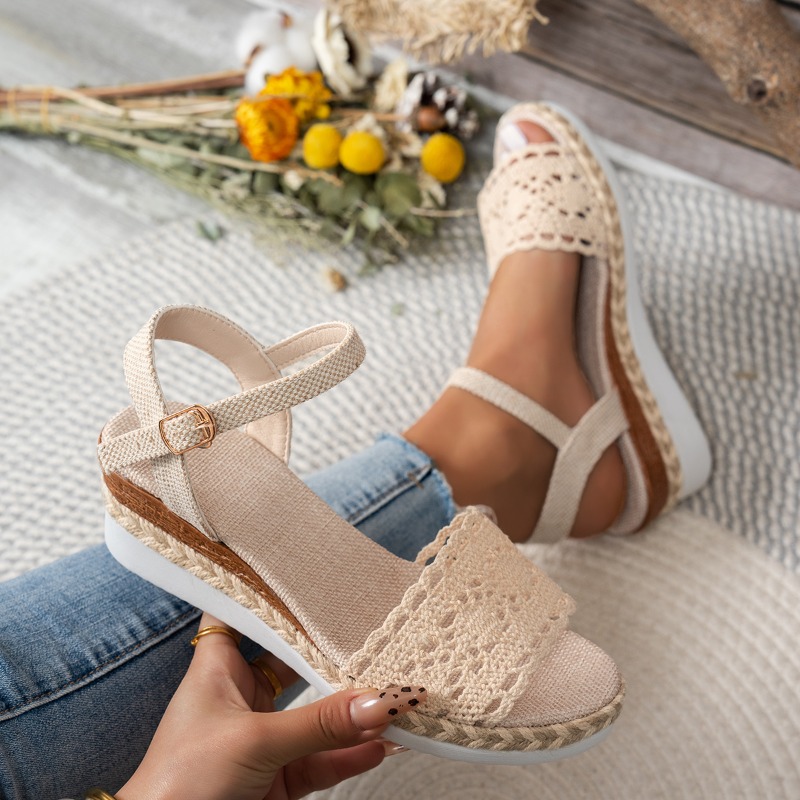 Wedge Espadrille Women - Sandales compensées en dentelle pour femme,