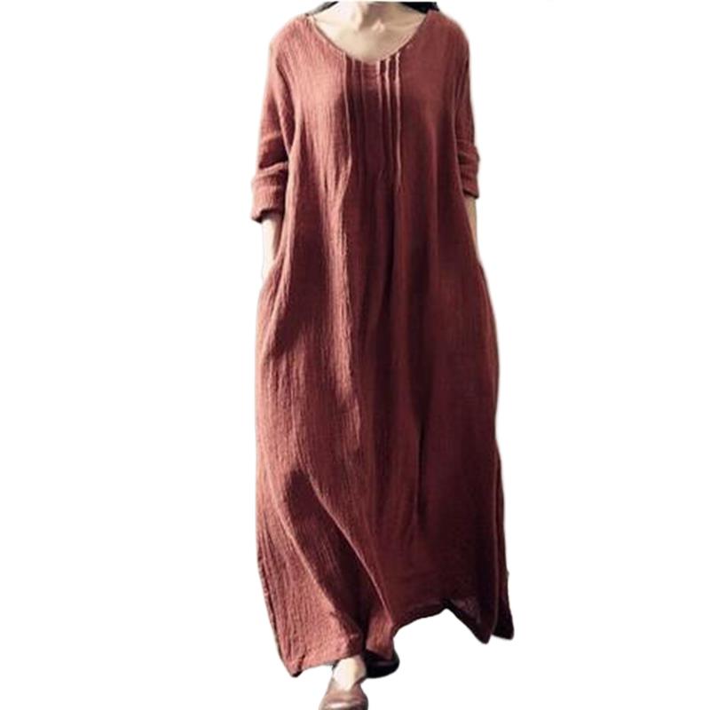 Linen Dress Wrap - Robe longue vintage en coton et