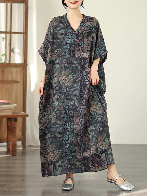 Linen Dress Wrap - Robe longue rétro à col en