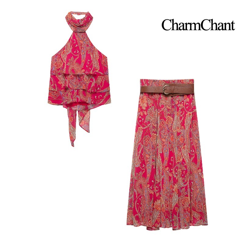 CHARMCHANT Ensemble 2 Pièces F - Midi Skirt Floral avis et prix