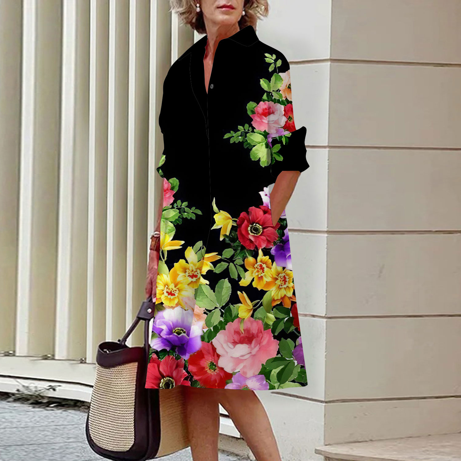 Robe chemise mi-longue à manch - Midi Skirt Floral avis et prix