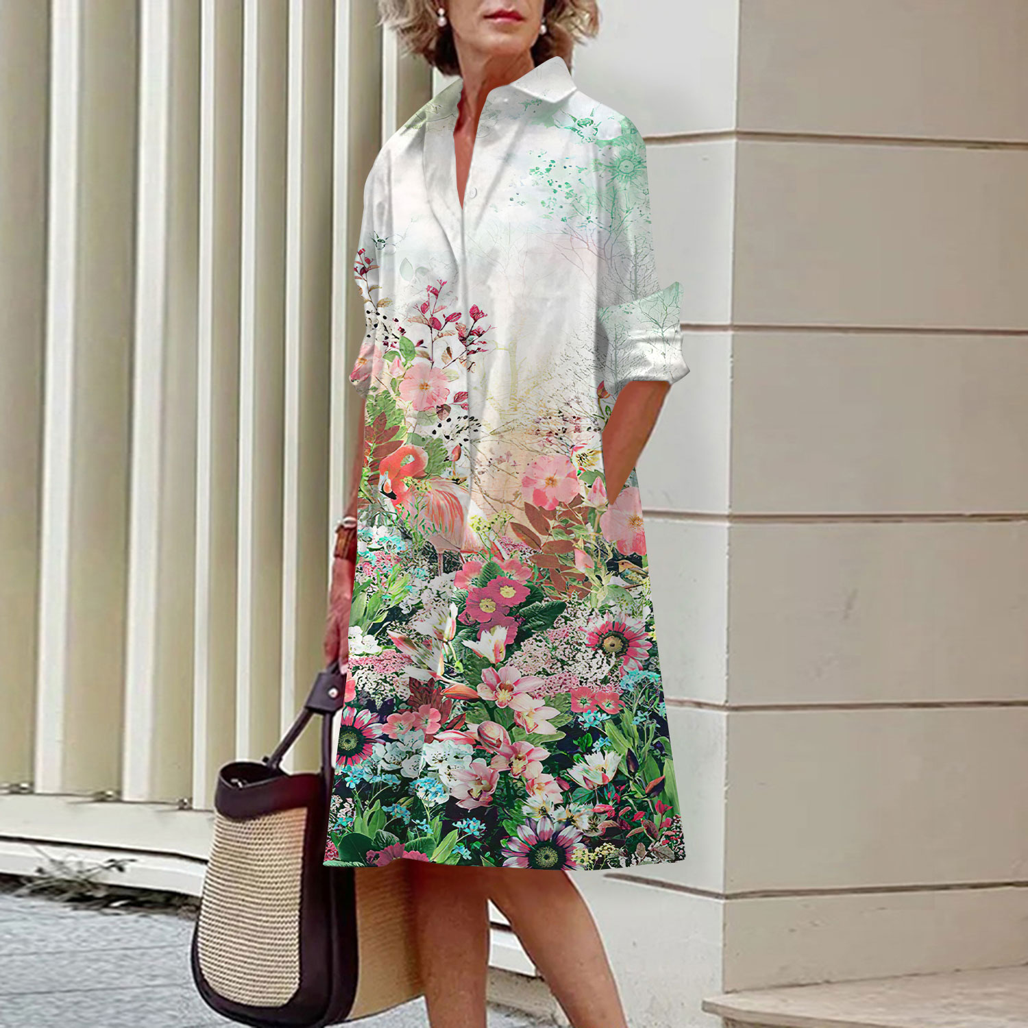 Robe chemise mi-longue à manch - Midi Skirt Floral avis et prix