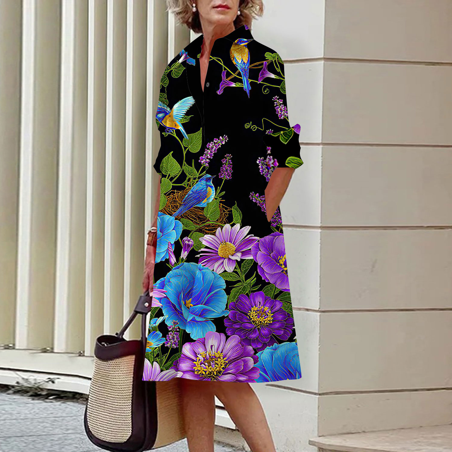 Robe chemise mi-longue à manch - Midi Skirt Floral avis et prix