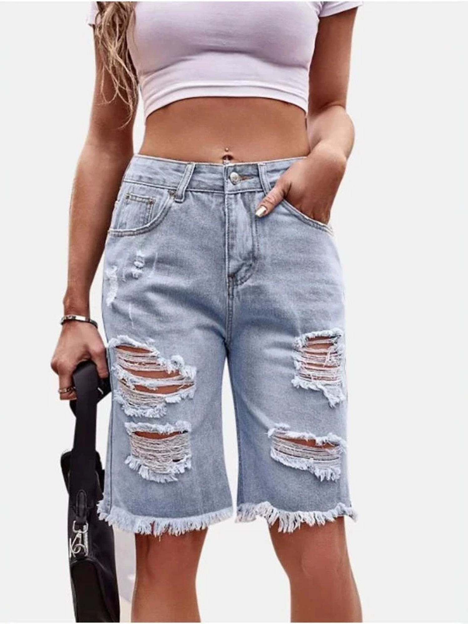 Shorts Bermuda en jean déchiré - Shorts Denim Frayed avis et prix