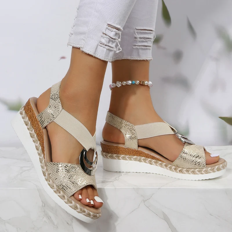 Boucle en métal sandales à tal - Wedge Espadrille Women avis et prix