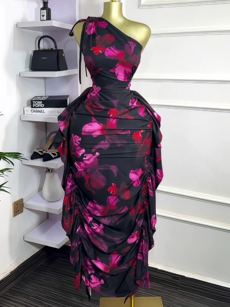 Femmes imprimé fleuri une épau - Midi Skirt Floral avis et prix