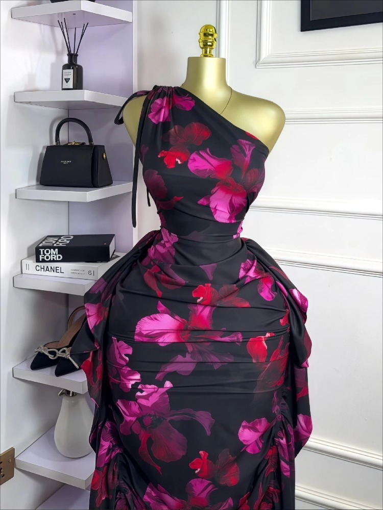 Femmes imprimé fleuri une épau - Midi Skirt Floral avis et prix
