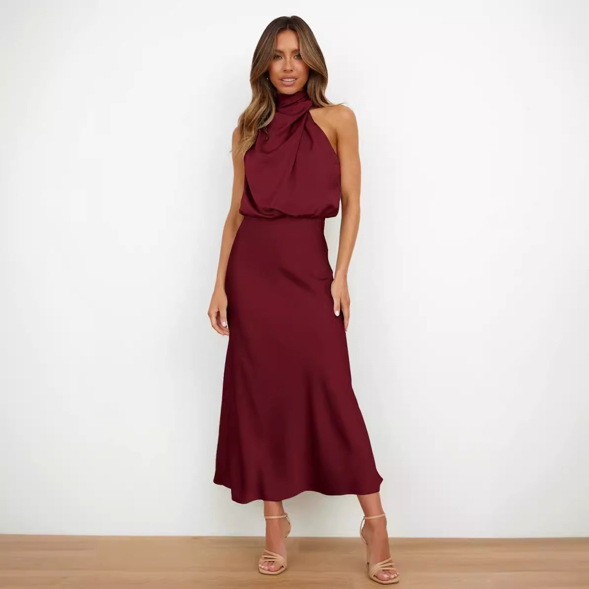 Robe en satin sans manches, co - Maxi Dress Halter avis et prix